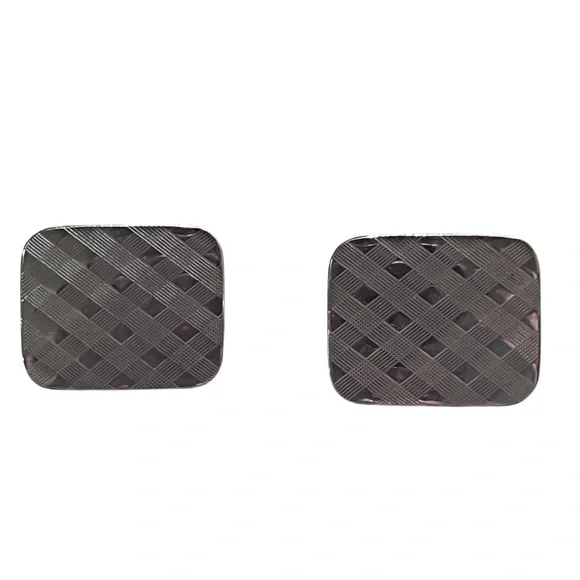 Vintage | Silver Plaid Checker Design Rectangular Cuff Links - Picture 2 of 4